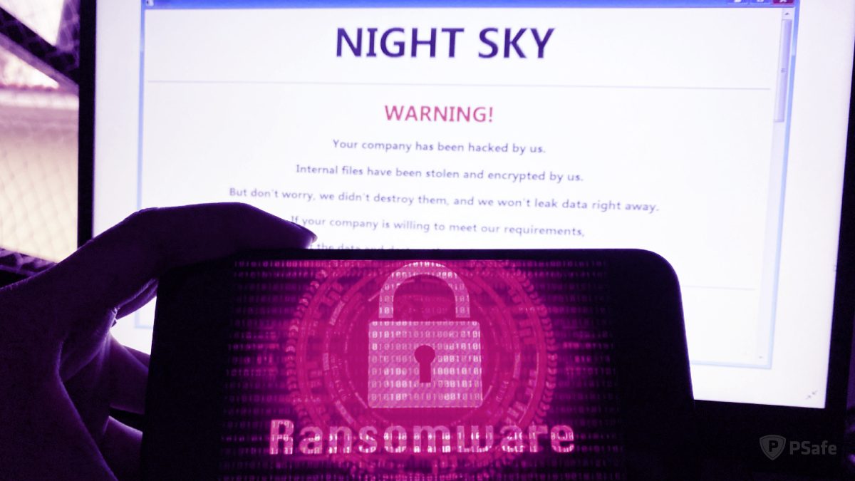 Tela de celular com a imagem de um cadeado e ao fundo uma notificação de ataque pelo night sky